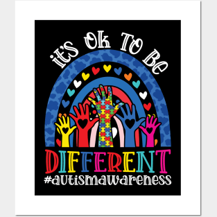 It's Ok To Be Different Autism Awareness Leopard Rainbow Shirt Posters and Art